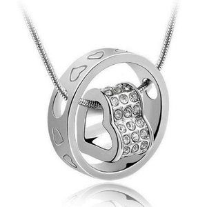 Fifth Avenue Delicate Rhinestone Heart in Ring Silver Tone Pendant Necklace